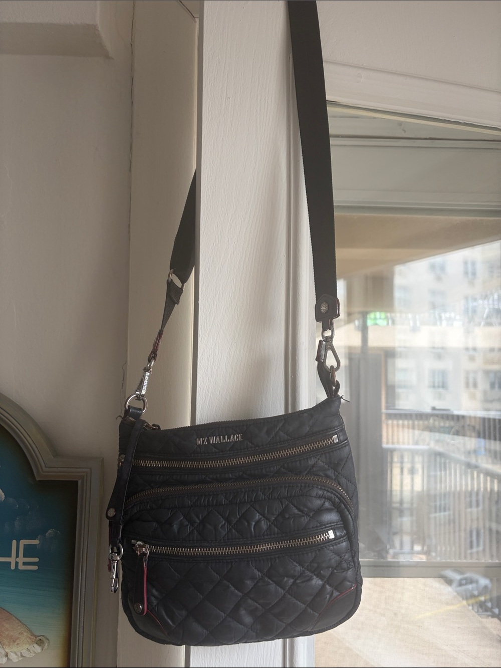 MZ Wallace Black Quilted Crossbody Bag with Silver Hardware
